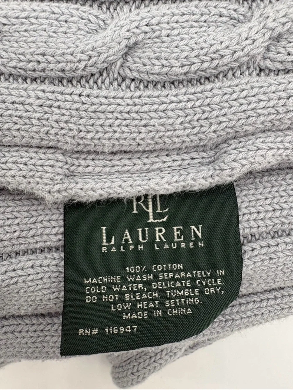 Ralph Lauren 100% Cotton Cable Knit Throw Blanket Slate Blue Luxury Home